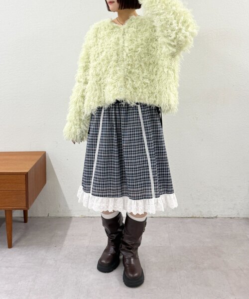 w closet(ダブルクローゼット)の「モシャモシャニットアウター(カーディガン/ボレロ・レディース・ピンク/グリーン・FREE)」の6枚目の写真
