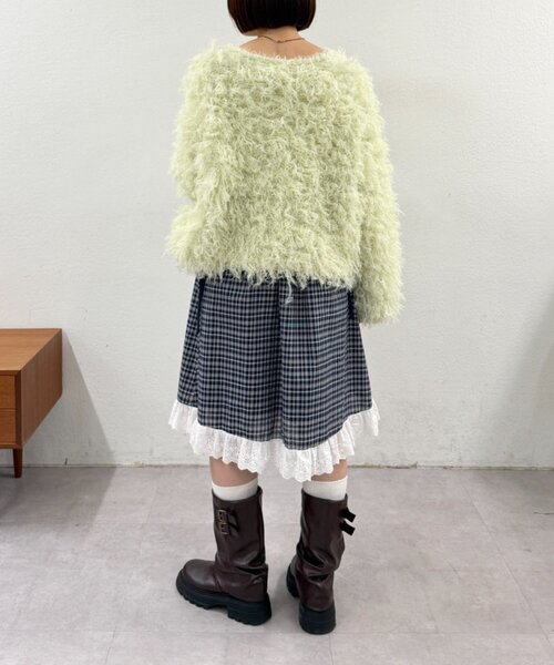 w closet(ダブルクローゼット)の「モシャモシャニットアウター(カーディガン/ボレロ・レディース・ピンク/グリーン・FREE)」の8枚目の写真