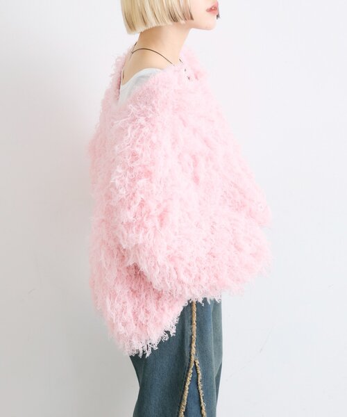 w closet(ダブルクローゼット)の「モシャモシャニットアウター(カーディガン/ボレロ・レディース・ピンク/グリーン・FREE)」の13枚目の写真