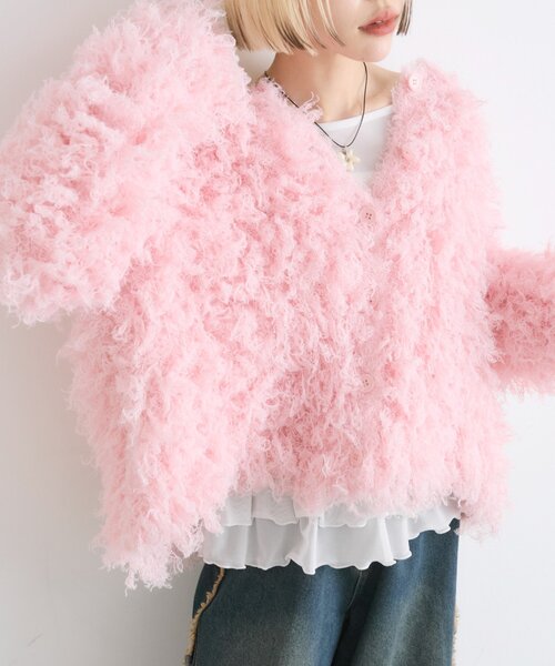 セール】モシャモシャニットアウター（カーディガン/ボレロ）｜w