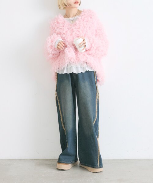 w closet(ダブルクローゼット)の「モシャモシャニットアウター(カーディガン/ボレロ・レディース・ピンク/グリーン・FREE)」の17枚目の写真