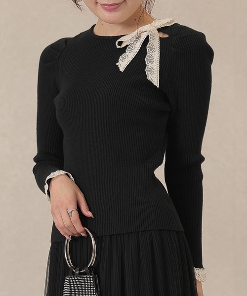 Lace Ladies(レースレディース)の「配 レース リボン付き リブ ニット プルオーバー(ニット/セーター・レディース・アイボリー/ブラック/ピンク・FREE)」の22枚目の写真