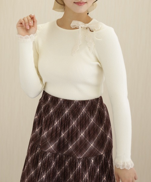 Lace Ladies(レースレディース)の「配 レース リボン付き リブ ニット プルオーバー(ニット/セーター・レディース・アイボリー/ブラック/ピンク・FREE)」の17枚目の写真