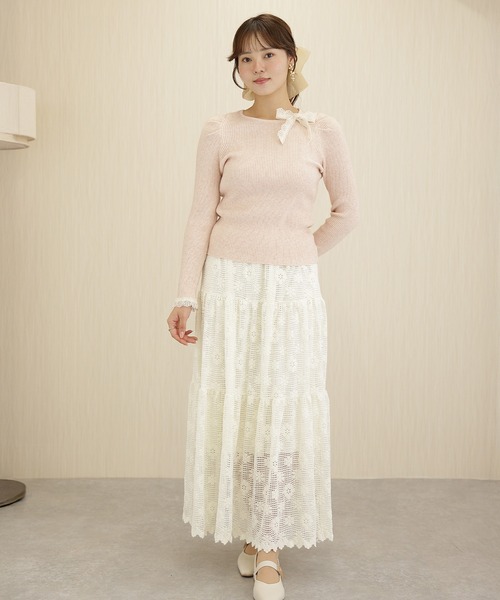 Lace Ladies(レースレディース)の「配 レース リボン付き リブ ニット プルオーバー(ニット/セーター・レディース・アイボリー/ブラック/ピンク・FREE)」の14枚目の写真