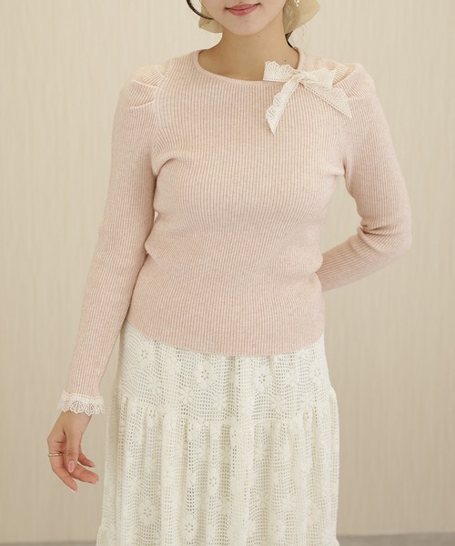 Lace Ladies(レースレディース)の「配 レース リボン付き リブ ニット プルオーバー(ニット/セーター・レディース・アイボリー/ブラック/ピンク・FREE)」の12枚目の写真
