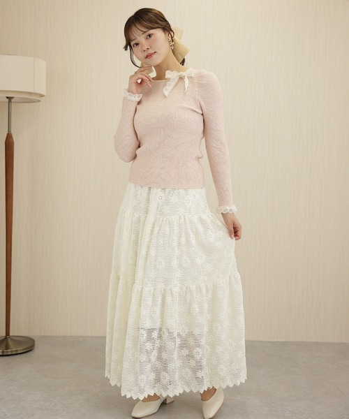 Lace Ladies(レースレディース)の「配 レース リボン付き リブ ニット プルオーバー(ニット/セーター・レディース・アイボリー/ブラック/ピンク・FREE)」の11枚目の写真
