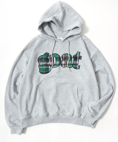 セール】チェックロゴパッチワーク スウェットプルオーバーパーカー