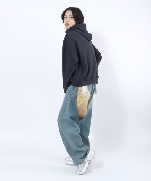 Salong hameu(サロン ハミュー)の「チェックロゴパッチワーク スウェットプルオーバーパーカー メンズ レディース ユニセックス(パーカー・レディース・ブラック/グレー/ネイビー・M/L)」の19枚目の写真