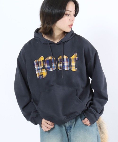 Salong hameu(サロン ハミュー)の「チェックロゴパッチワーク スウェットプルオーバーパーカー メンズ レディース ユニセックス(パーカー・レディース・ブラック/グレー/ネイビー・M/L)」の17枚目の写真