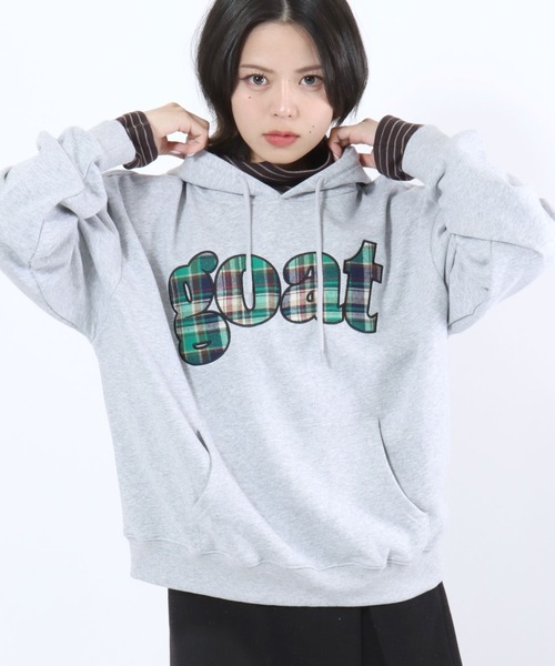 Salong hameu(サロン ハミュー)の「チェックロゴパッチワーク スウェットプルオーバーパーカー メンズ レディース ユニセックス(パーカー・レディース・ブラック/グレー/ネイビー・M/L)」の11枚目の写真