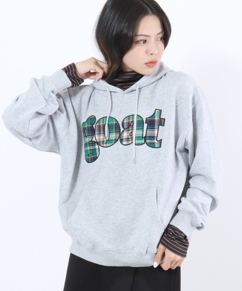 Salong hameu(サロン ハミュー)の「チェックロゴパッチワーク スウェットプルオーバーパーカー メンズ レディース ユニセックス(パーカー・レディース・ブラック/グレー/ネイビー・M/L)」の13枚目の写真