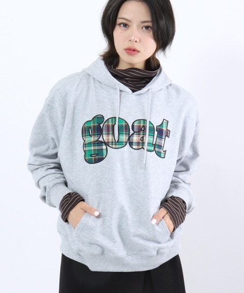 Salong hameu(サロン ハミュー)の「チェックロゴパッチワーク スウェットプルオーバーパーカー メンズ レディース ユニセックス(パーカー・レディース・ブラック/グレー/ネイビー・M/L)」の12枚目の写真