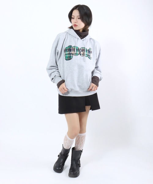 Salong hameu(サロン ハミュー)の「チェックロゴパッチワーク スウェットプルオーバーパーカー メンズ レディース ユニセックス(パーカー・レディース・ブラック/グレー/ネイビー・M/L)」の14枚目の写真
