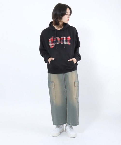 Salong hameu(サロン ハミュー)の「チェックロゴパッチワーク スウェットプルオーバーパーカー メンズ レディース ユニセックス(パーカー・レディース・ブラック/グレー/ネイビー・M/L)」の10枚目の写真