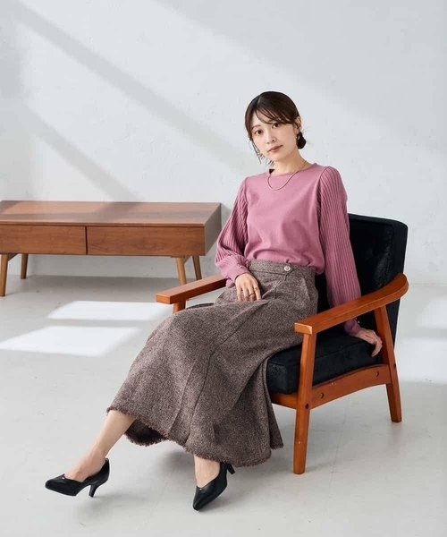 a.v.v(アーヴェヴェ)の「ツイード調裾フリンジAラインスカート(スカート・レディース・ネイビー/ボルドー・36/38)」の16枚目の写真