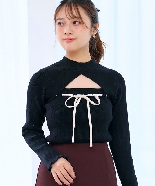 MAJESTIC LEGON(マジェスティックレゴン)の「デコルテオープンリボンニット(ニット/セーター・レディース・ピンク/アイボリー/ブラック・MEDIUM)」の21枚目の写真