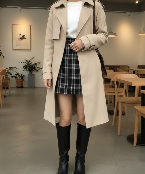 cammie(キャミー)の「チェック柄スカート(スカート・レディース・ブラック×ホワイト/キャメル・M/L)」の3枚目の写真