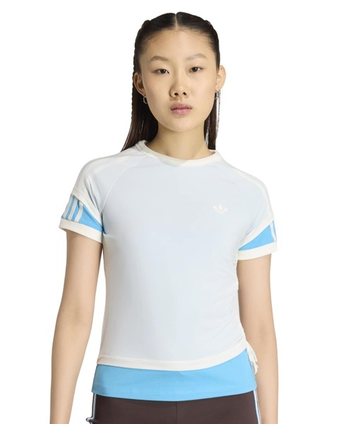 adidas（アディダス）の「adidas DOUBLE LAYERED CALI T-SHIRT / アディダス ダブル レイヤード カリ Tシャツ（Tシャツ/カットソー・レディース・ホワイト・S/M/L）」の2枚目の写真