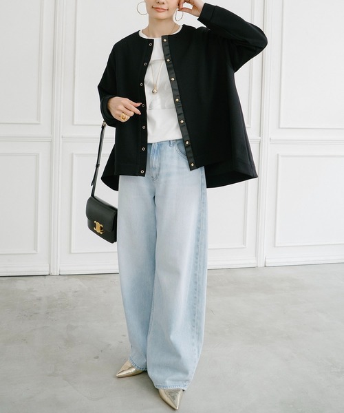 Emma Taylor（エマテイラー）の「ライトダンボールフレアヘムノーカラージャケット（ノーカラージャケット・レディース・ブラック/ライトベージュ/ネイビー・FREE）」の9枚目の写真