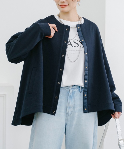 Emma Taylor（エマテイラー）の「ライトダンボールフレアヘムノーカラージャケット（ノーカラージャケット・レディース・ブラック/ライトベージュ/ネイビー・FREE）」の17枚目の写真