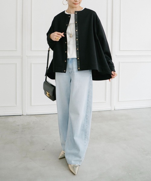 Emma Taylor（エマテイラー）の「ライトダンボールフレアヘムノーカラージャケット（ノーカラージャケット・レディース・ブラック/ライトベージュ/ネイビー・FREE）」の7枚目の写真