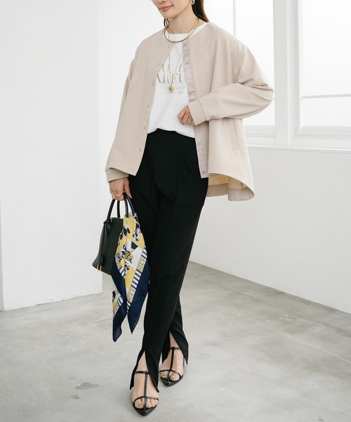 Emma Taylor（エマテイラー）の「ライトダンボールフレアヘムノーカラージャケット（ノーカラージャケット・レディース・ブラック/ライトベージュ/ネイビー・FREE）」の16枚目の写真