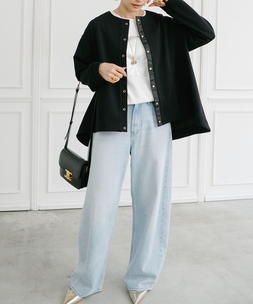 Emma Taylor（エマテイラー）の「ライトダンボールフレアヘムノーカラージャケット（ノーカラージャケット・レディース・ブラック/ライトベージュ/ネイビー・FREE）」の5枚目の写真