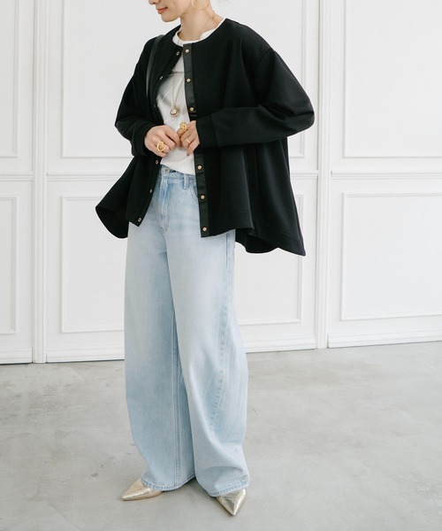 Emma Taylor（エマテイラー）の「ライトダンボールフレアヘムノーカラージャケット（ノーカラージャケット・レディース・ブラック/ライトベージュ/ネイビー・FREE）」の6枚目の写真