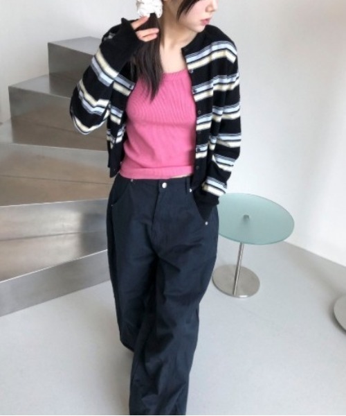 Vini(ヴィニ)の「マルチボーダー ショート丈カーディガン(Tシャツ/カットソー・レディース・グレー/ブラック/アイボリー・FREE)」の12枚目の写真