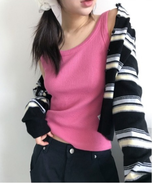Vini(ヴィニ)の「マルチボーダー ショート丈カーディガン(Tシャツ/カットソー・レディース・グレー/ブラック/アイボリー・FREE)」の15枚目の写真