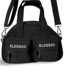 BLESSED BULLET（ブレスドブレッド）の「ハーフムーンショルダークロスバッグ-スモールキャンバスブラックグレー（メッセンジャーバッグ）」