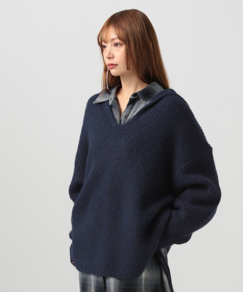 BAYFLOW（ベイフロー）の「サイドドロストニットフーディー（ニット/セーター・レディース・ネイビー/ナチュラル/カーキ・FREE）」の11枚目の写真