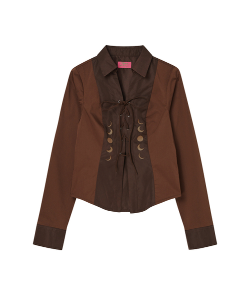 NYXX（エヌワイエックスエックス）の「EYELET KNOT SHIRTS BROWN（シャツ/ブラウス・レディース・その他・FREE）」の2枚目の写真