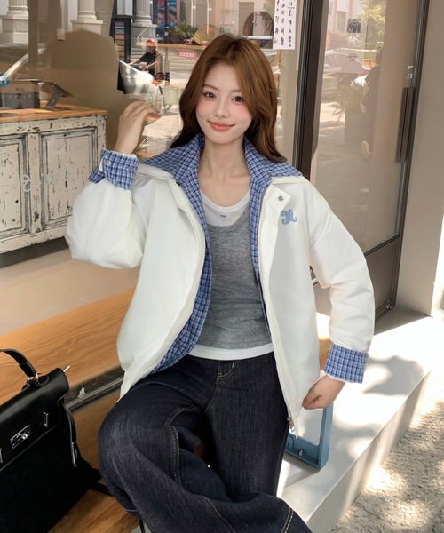 襟付きチェック柄切り替えジャケット（ブルゾン）｜Aelina（エリナ）の