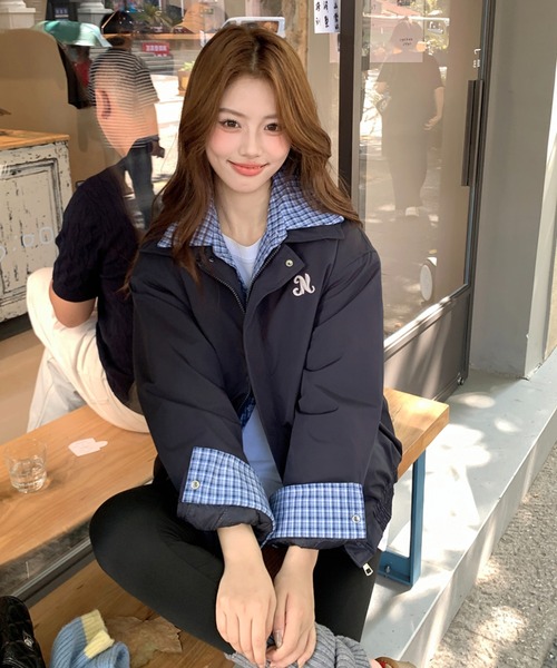 襟付きチェック柄切り替えジャケット（ブルゾン）｜Aelina（エリナ）の