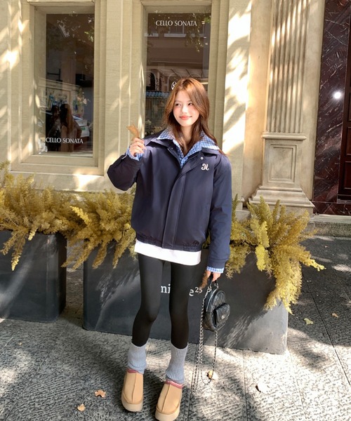 襟付きチェック柄切り替えジャケット（ブルゾン）｜Aelina（エリナ）の