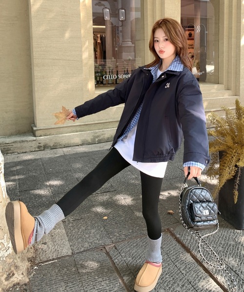 襟付きチェック柄切り替えジャケット（ブルゾン）｜Aelina（エリナ）の