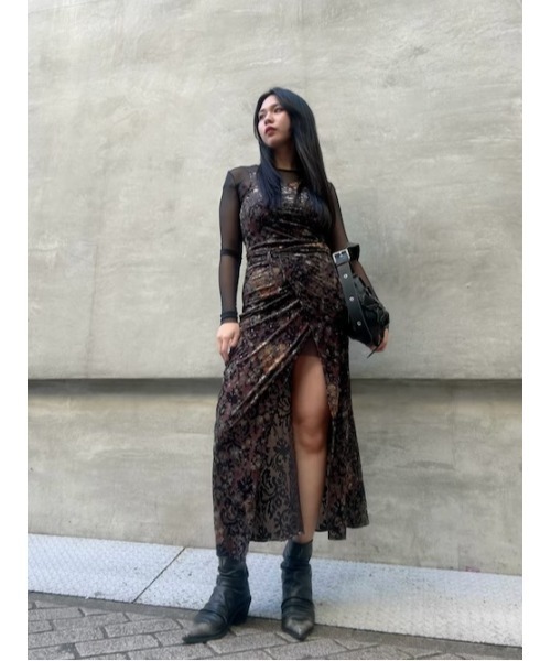 Desigual(デシグアル)の「デボレ プリント 2レイヤー ロングドレス 結婚式 二次会 フォーマル(ワンピース・レディース・ブラック・M/L/XL/S/XS)」の1枚目の写真