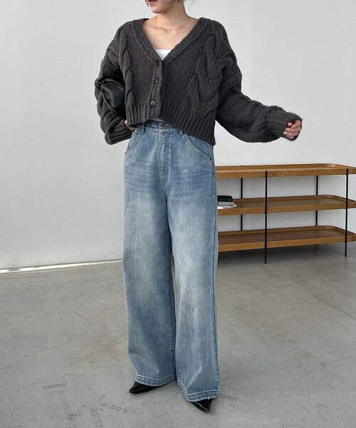 CAPRICIEUX LE'MAGE（カプリシューレマージュ）の「BIGケーブルカーディガン（カーディガン/ボレロ・レディース・ピンク/ベージュ/オフホワイト/グレー・FREE）」の19枚目の写真