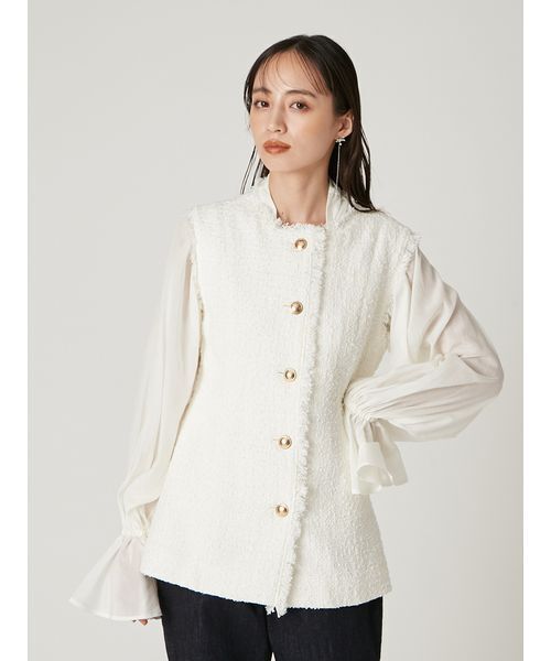 FRAY I.D（フレイアイディー）の「ツイードペプラムジレ（その他アウター・レディース・ホワイト/ネイビー・1/0）」の2枚目の写真