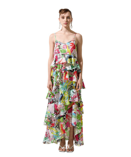 GREEDILOUS(グリディアス)の「White Graffiti Spagetti Strap Long Dress(ワンピース・レディース・その他・SMALL/MEDIUM/LARGE/X-SMALL)」の1枚目の写真