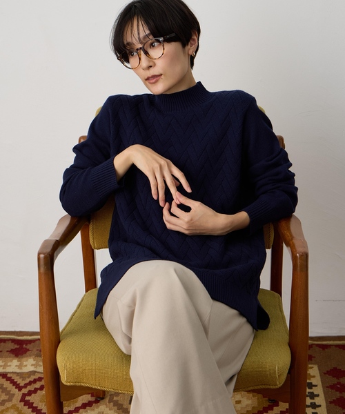 DECOY SINCE 1981(デコイシンスイチキュウハチイチ)の「ヘリンボーンニットプルオーバー【洗える】(ニット/セーター・レディース・アイボリー/ネイビー・M/L/LL)」の5枚目の写真