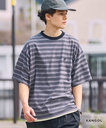 KANGOL/カンゴール 別注 ロゴ ワンポイント刺繍 マルチボーダー ルーズ 半袖Tシャツ