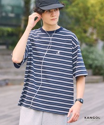 KANGOL/カンゴール 別注 ロゴ ワンポイント刺繍 マルチボーダー ルーズ 半袖Tシャツ