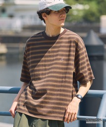 KANGOL/カンゴール 別注 ロゴ ワンポイント刺繍 マルチボーダー ルーズ 半袖Tシャツ