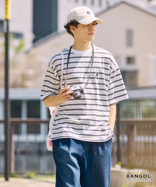 KANGOL/カンゴール 別注 ロゴ ワンポイント刺繍 マルチボーダー ルーズ