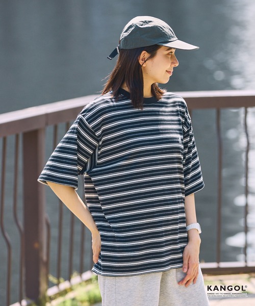 KANGOL/カンゴール 別注 ロゴ ワンポイント刺繍 マルチボーダー ルーズ