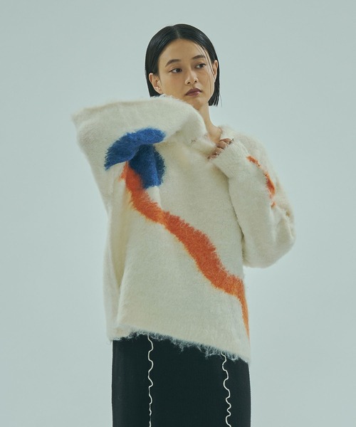 ROSE BUD（ローズバッド）の「ART MOOD KNIT（ニット/セーター・レディース・オフホワイト/ネイビー・ONE SIZE）」の6枚目の写真