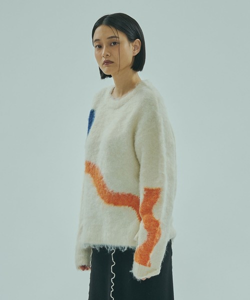 ROSE BUD（ローズバッド）の「ART MOOD KNIT（ニット/セーター・レディース・オフホワイト/ネイビー・ONE SIZE）」の7枚目の写真