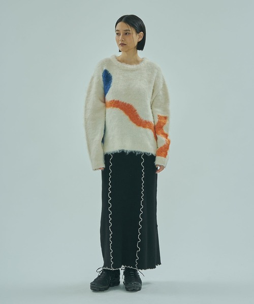 ROSE BUD（ローズバッド）の「ART MOOD KNIT（ニット/セーター・レディース・オフホワイト/ネイビー・ONE SIZE）」の9枚目の写真
